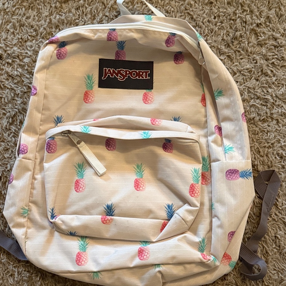 Jansport White Backpack with Pineapple Design